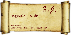 Hegedűs Jolán névjegykártya